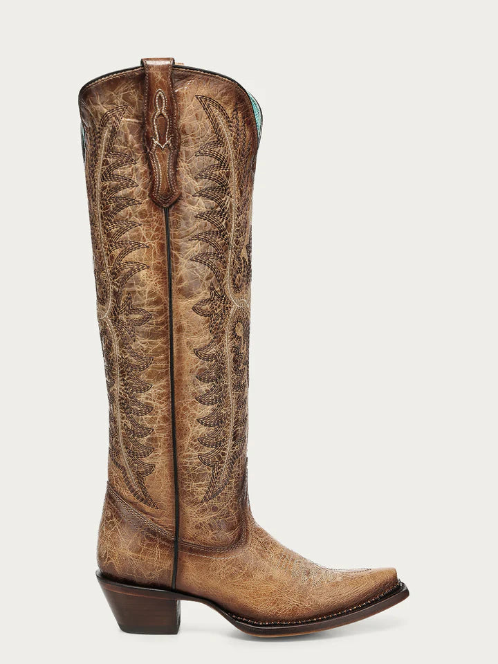 A5009 - WOMEN'S SAND EMBROIDERY WITH METALLIC BEADED WELT SNIP TOE TALL TOP COWBOY BOOT