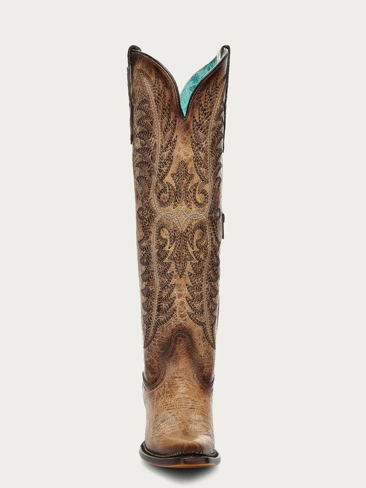 A5009 - WOMEN'S SAND EMBROIDERY WITH METALLIC BEADED WELT SNIP TOE TALL TOP COWBOY BOOT