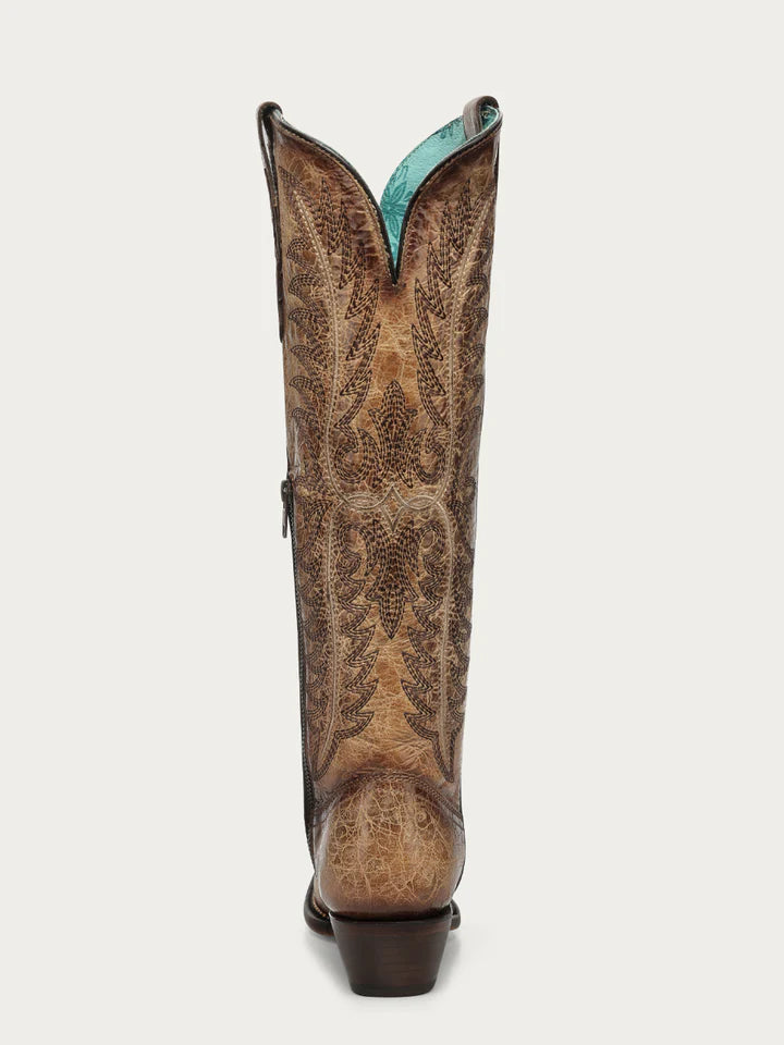 A5009 - WOMEN'S SAND EMBROIDERY WITH METALLIC BEADED WELT SNIP TOE TALL TOP COWBOY BOOT