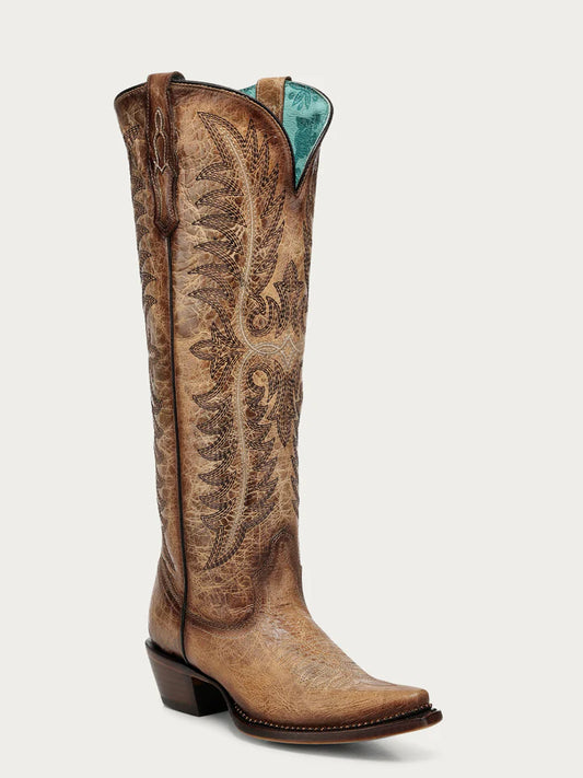 A5009 - WOMEN'S SAND EMBROIDERY WITH METALLIC BEADED WELT SNIP TOE TALL TOP COWBOY BOOT