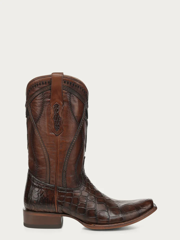A5105 - MEN'S EMBROIDERY WOVEN AND INLAY HONEY ALLIGATOR NARROW SQUARE TOE COWBOY BOOT