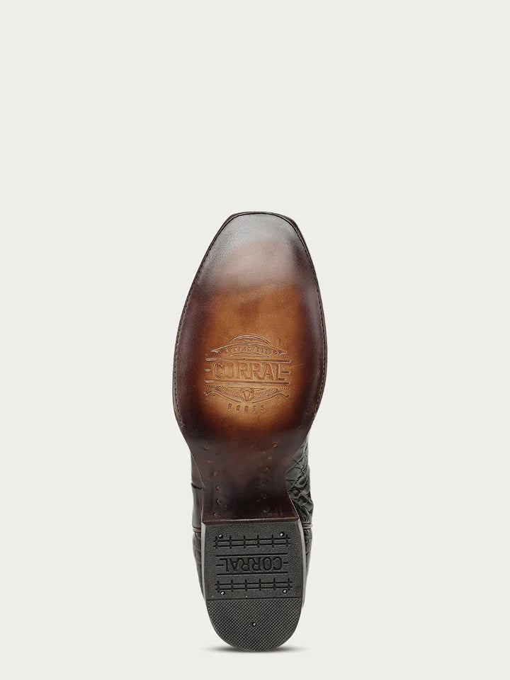 A5105 - MEN'S EMBROIDERY WOVEN AND INLAY HONEY ALLIGATOR NARROW SQUARE TOE COWBOY BOOT