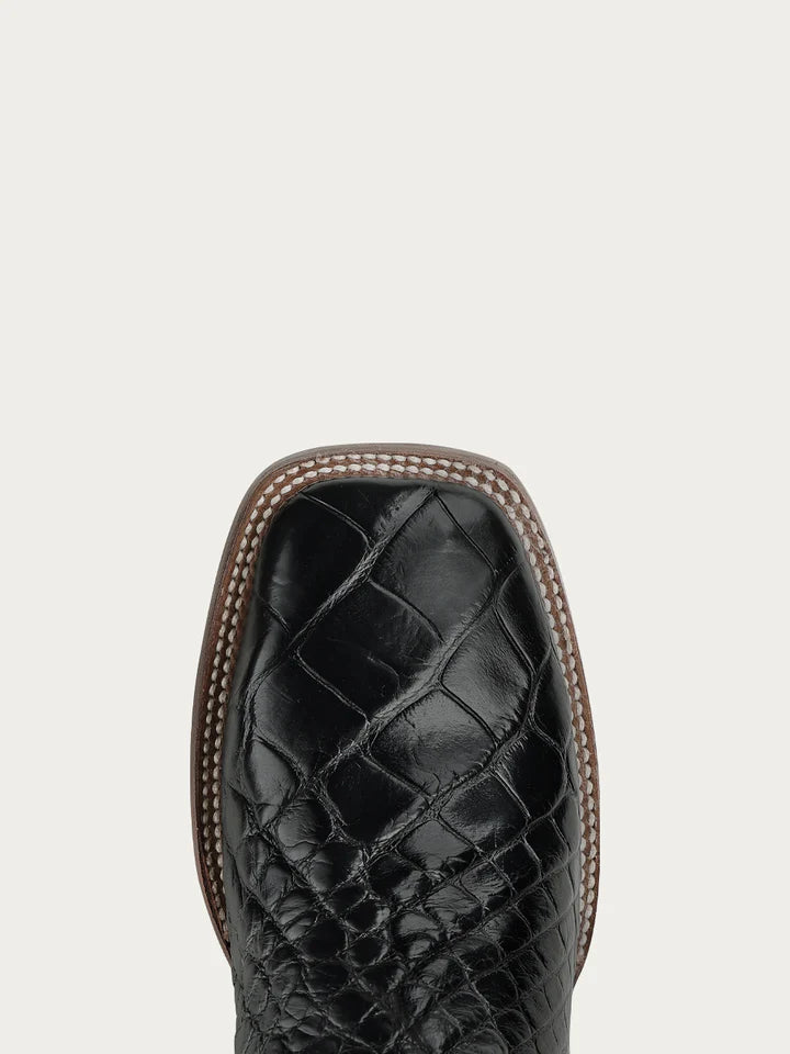 A5117 - MEN'S BLACK ALLIGATOR INLAY AND EMBROIDERY WIDE SQ. TOE COWBOY BOOT