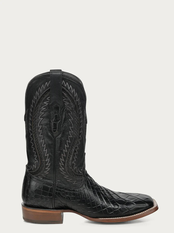 A5117 - MEN'S BLACK ALLIGATOR INLAY AND EMBROIDERY WIDE SQ. TOE COWBOY BOOT