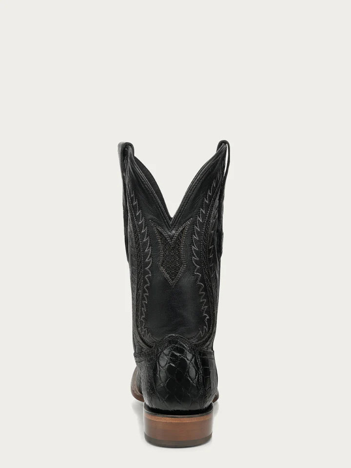 A5117 - MEN'S BLACK ALLIGATOR INLAY AND EMBROIDERY WIDE SQ. TOE COWBOY BOOT