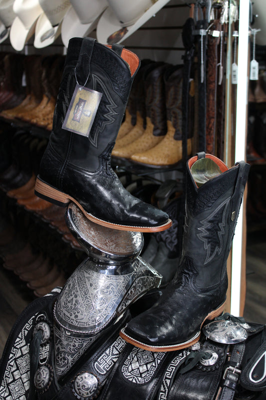 Ostrich Square Toe Cowboy Boot - Negro