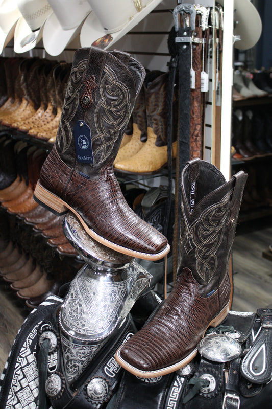 Lizard Square Toe Cowboy Boot - Cafe