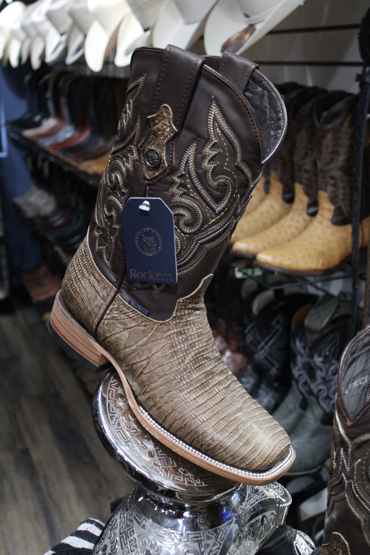 Lizard Square Toe Cowboy Boot - Miel Rustico