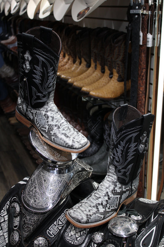 Python Square Toe Cowboy Boot - Natural