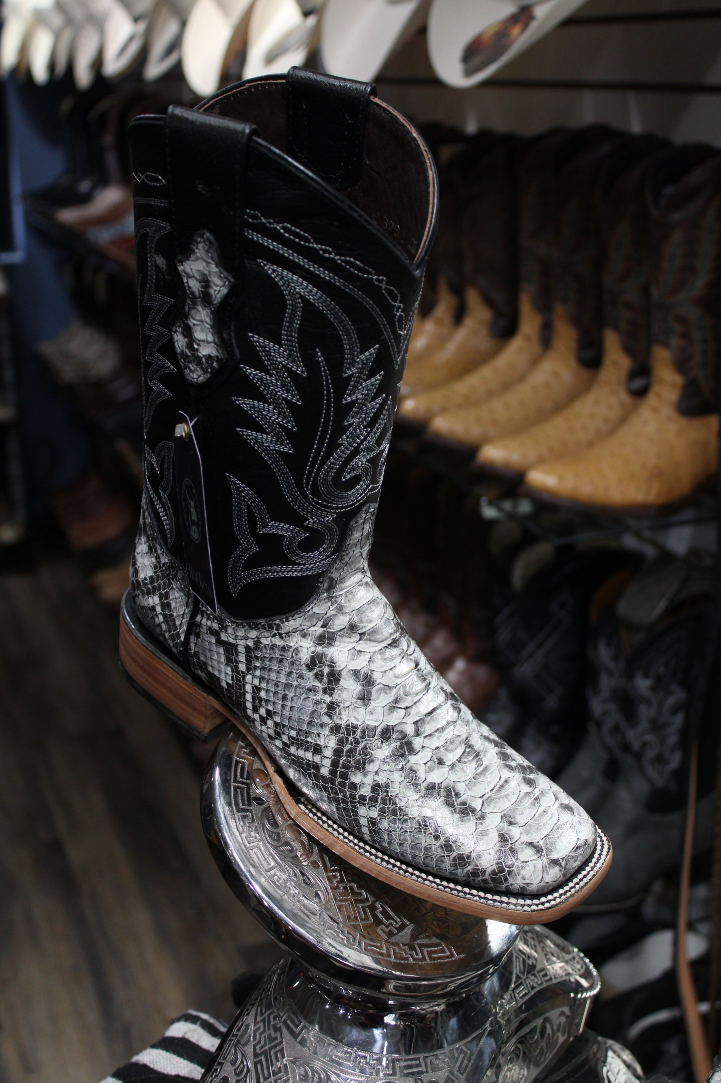 Python Square Toe Cowboy Boot - Natural