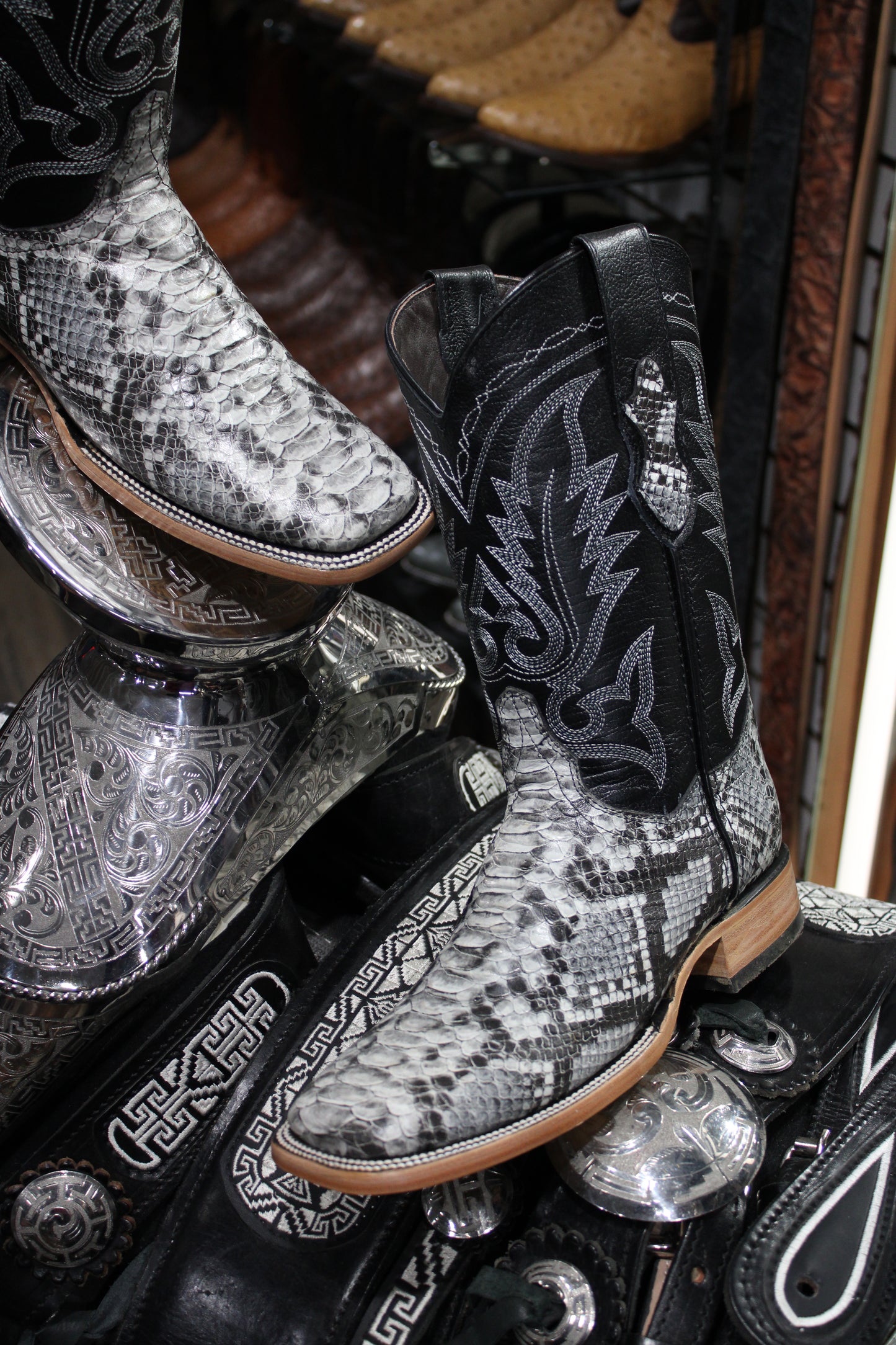 Python Square Toe Cowboy Boot - Natural