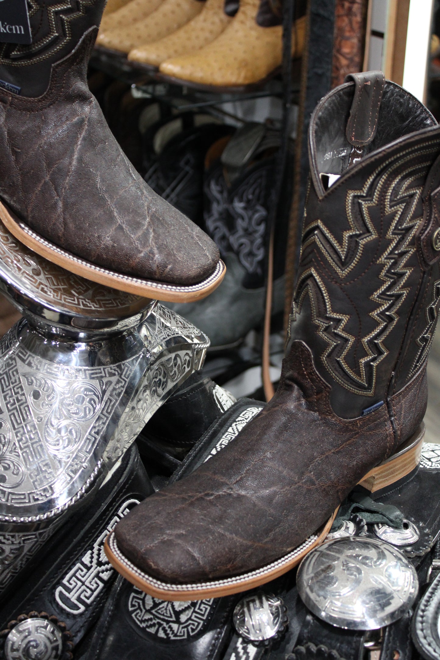 Elephant Square Toe Cowboy Boot - Cafe