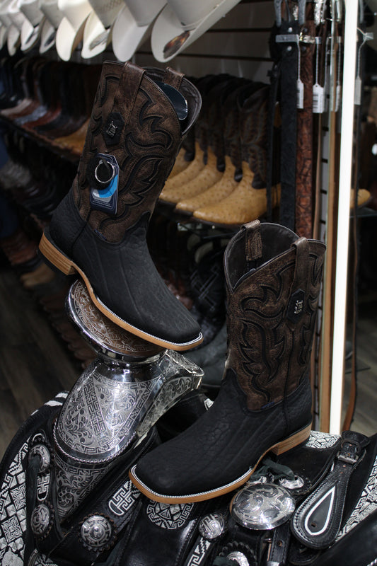 Cuello De Toro Square Toe Cowboy Boot - Negro