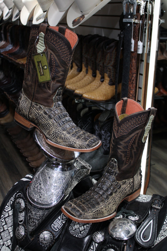 Exotic Alligator Square Toe Cowboy Boot - Natural