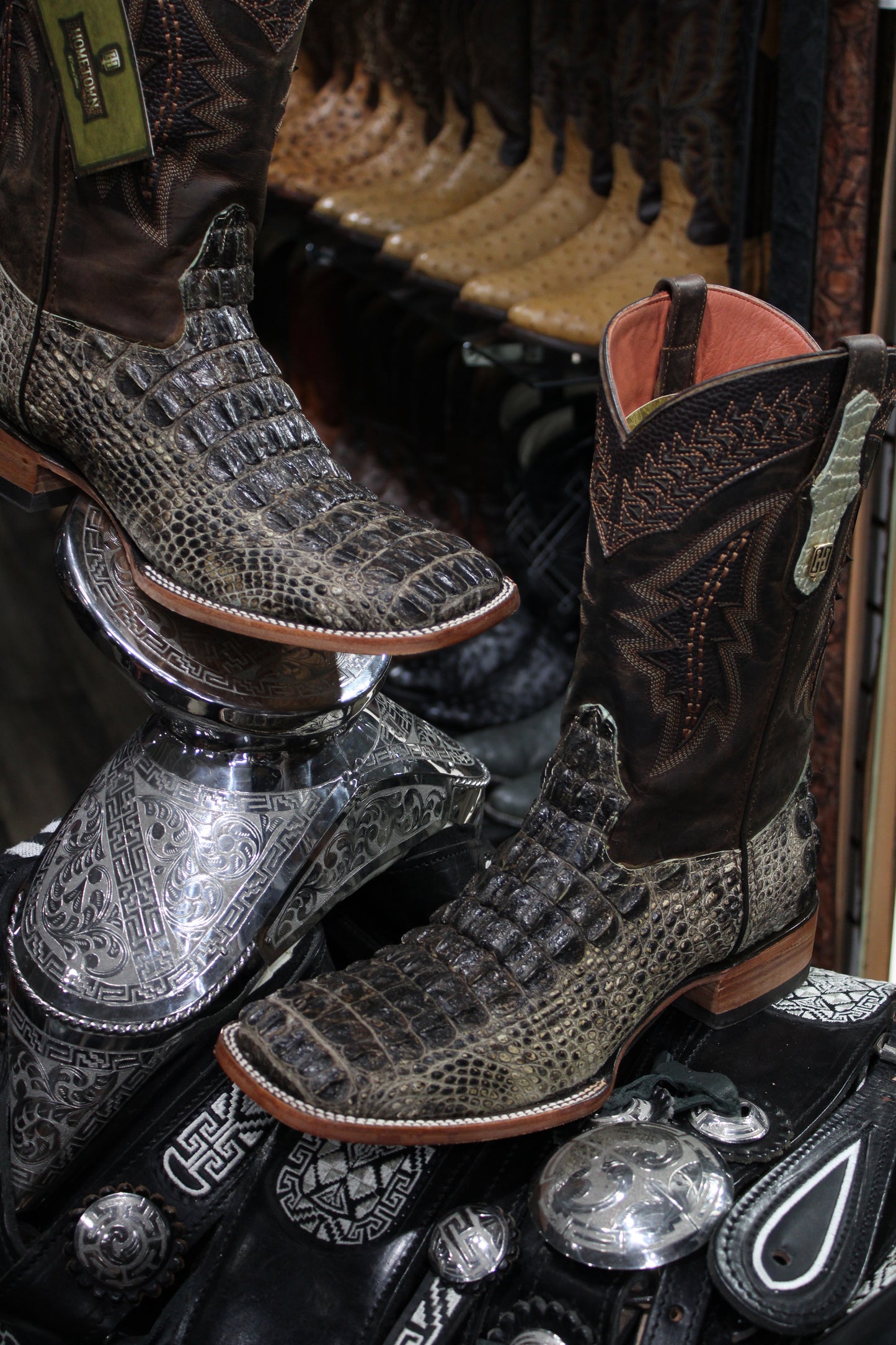 Exotic Alligator Square Toe Cowboy Boot - Natural