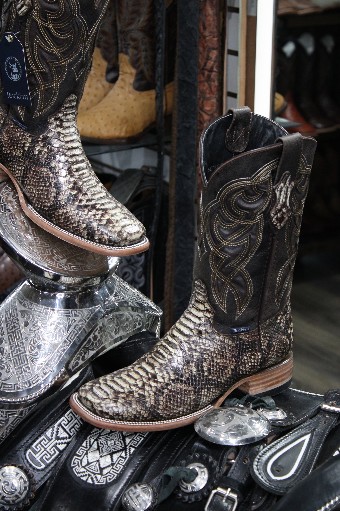 Python Square Toe Cowboy Boot - Choco