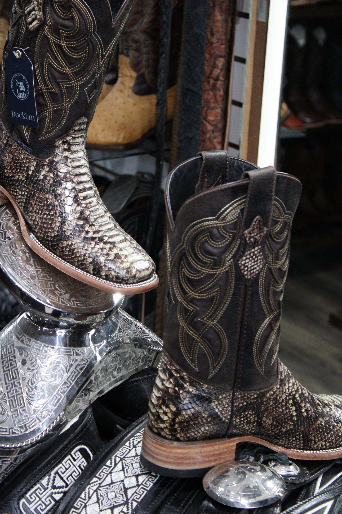 Python Square Toe Cowboy Boot - Choco