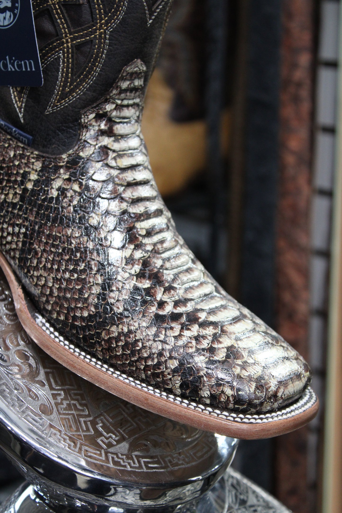 Python Square Toe Cowboy Boot - Choco