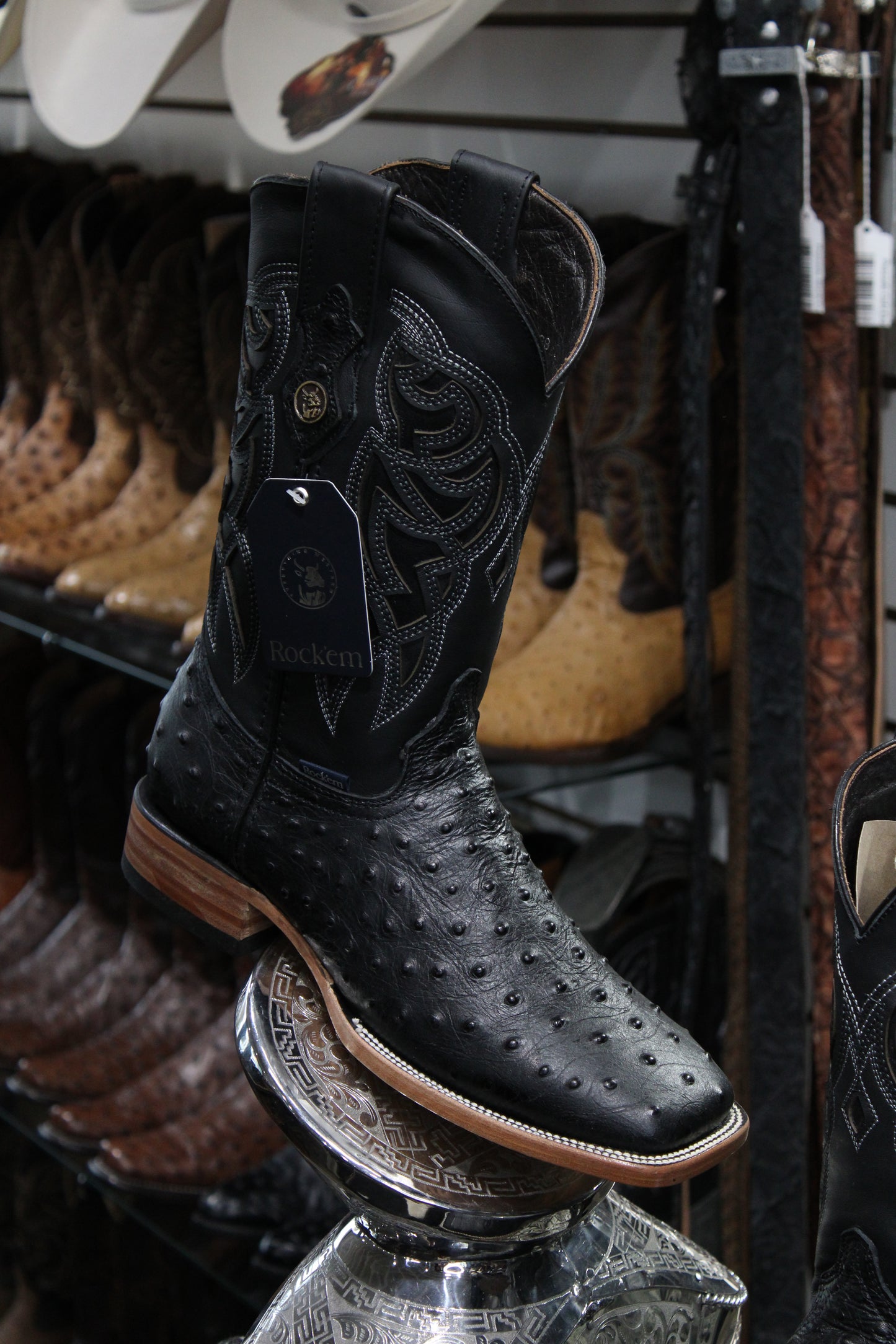 Ostrich Ranch Square Toe Cowboy Boot - Black