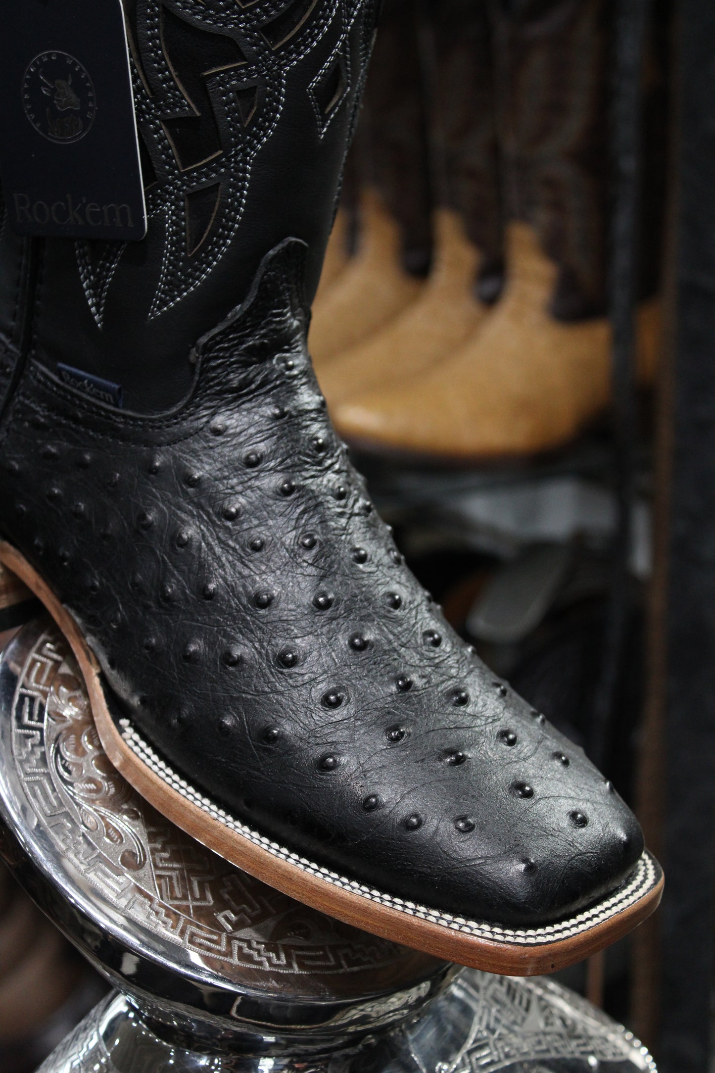 Ostrich Ranch Square Toe Cowboy Boot - Black