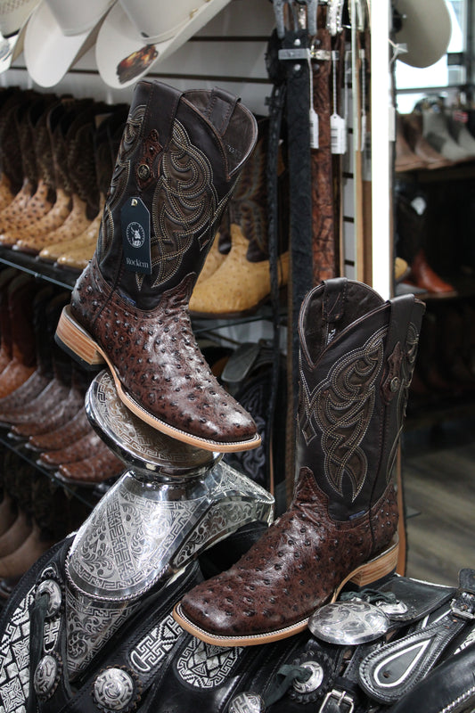 Ostrich Ranch Square Toe Cowboy Boot - Brown