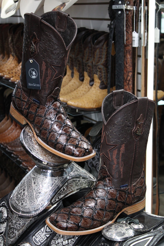 Clone Fish Pirarucu Square Toe Cowboy Boot - Brown