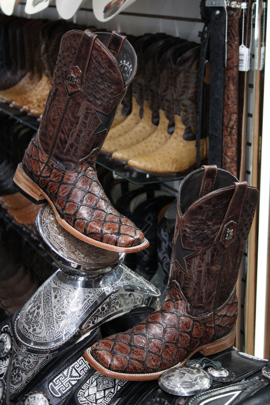 Clone Fish Pirarucu Square Toe Cowboy Boot - Shedron