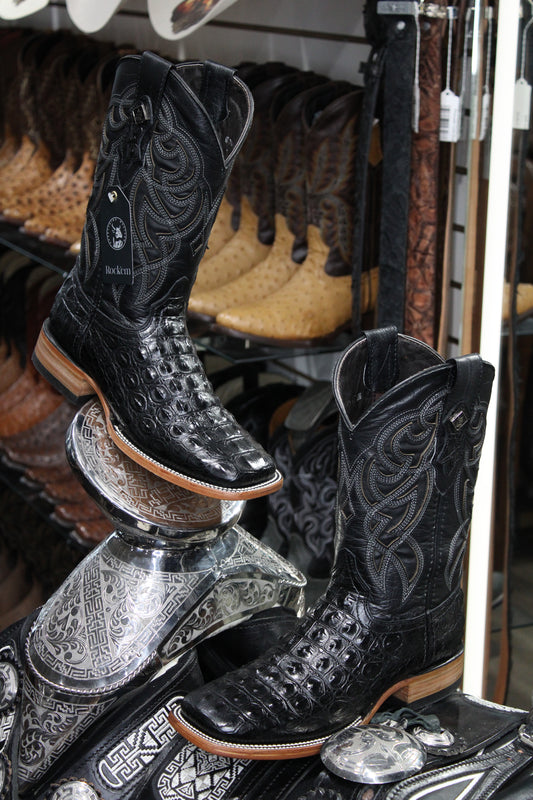 Caiman Hornback Square Toe Cowboy Boot - Black
