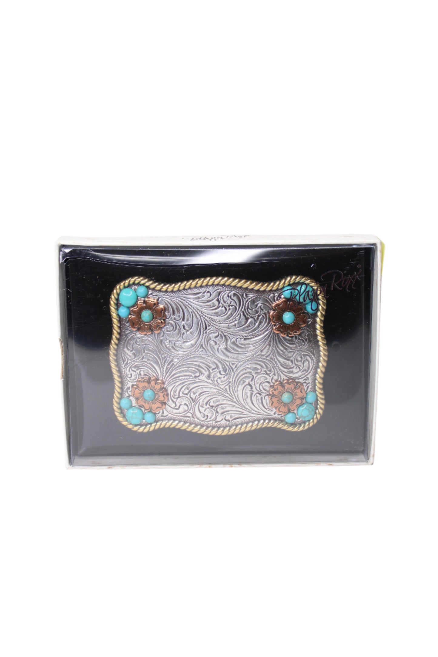Blazin Roxx Mixed Metal Floral Scroll Turquoise Buckle