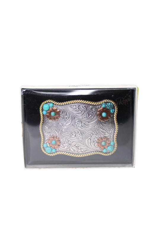 Blazin Roxx Mixed Metal Floral Scroll Turquoise Buckle
