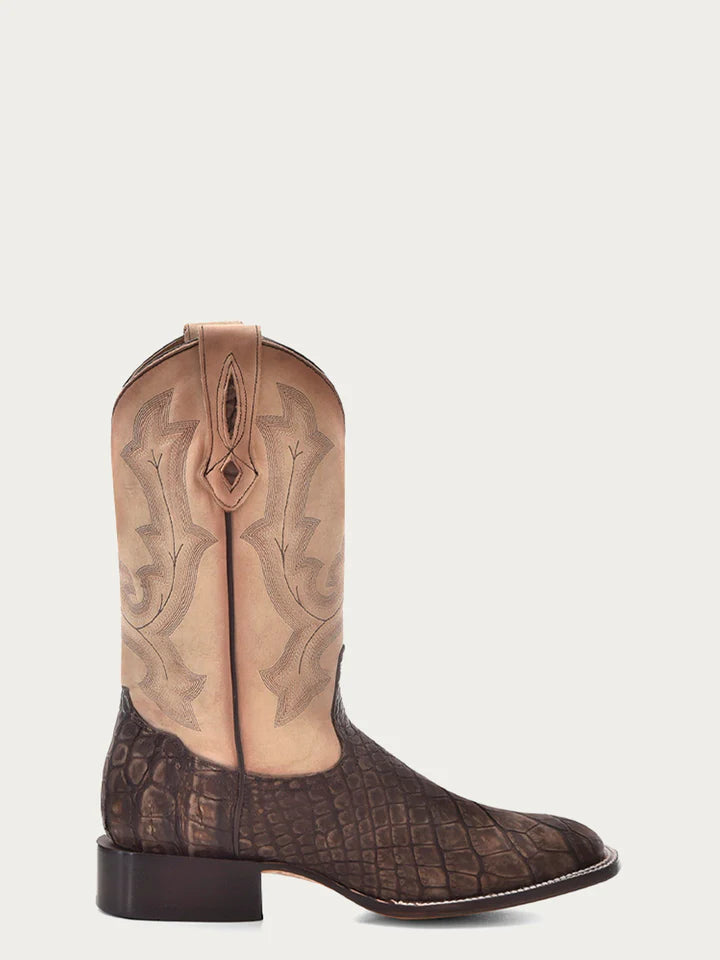 B5003 - MEN'S CAPPUCCINO-SAND EMBROIDERY ALLIGATOR WIDE SQUARE-TOE COWBOY BOOT