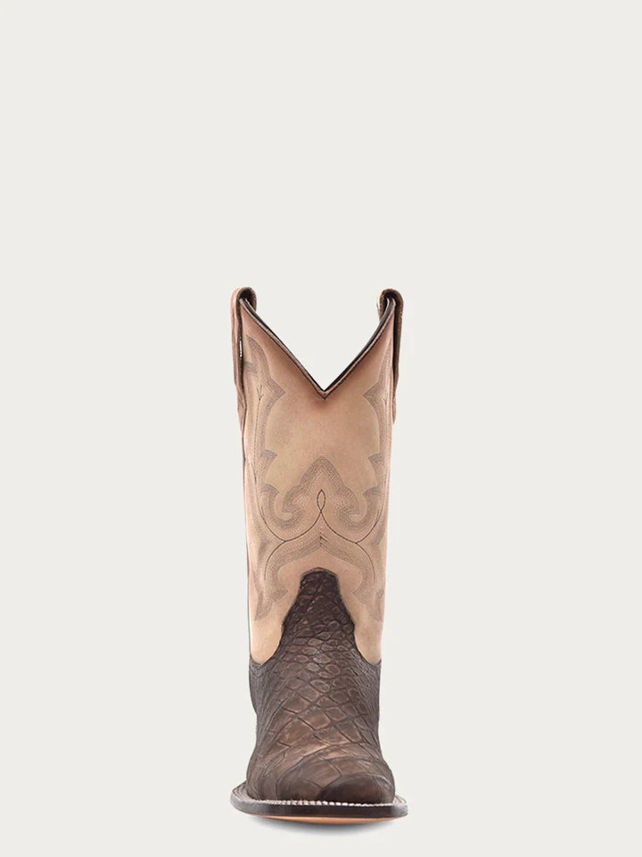 B5003 - MEN'S CAPPUCCINO-SAND EMBROIDERY ALLIGATOR WIDE SQUARE-TOE COWBOY BOOT
