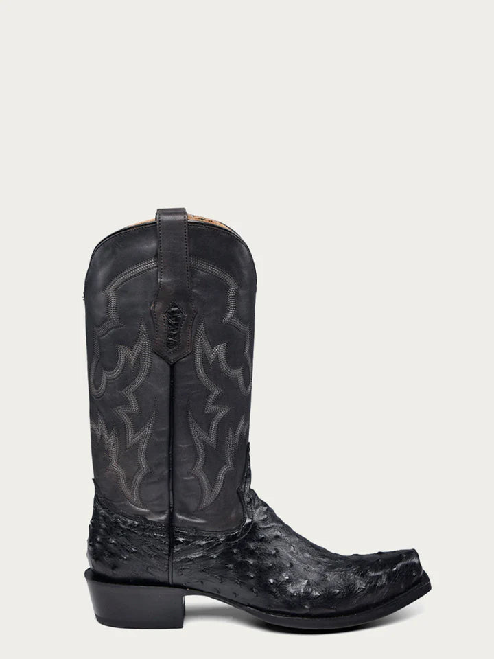A4549 - MEN'S EMBROIDERY AND OSTRICH BLACK NARROW SQUARE TOE COWBOY BOOT