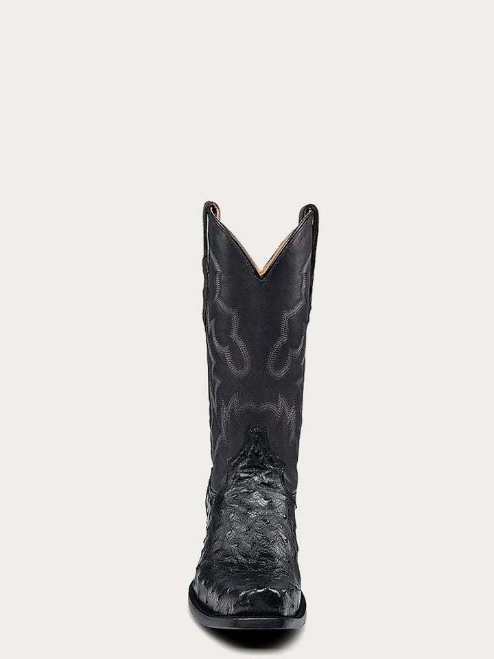 A4549 - MEN'S EMBROIDERY AND OSTRICH BLACK NARROW SQUARE TOE COWBOY BOOT