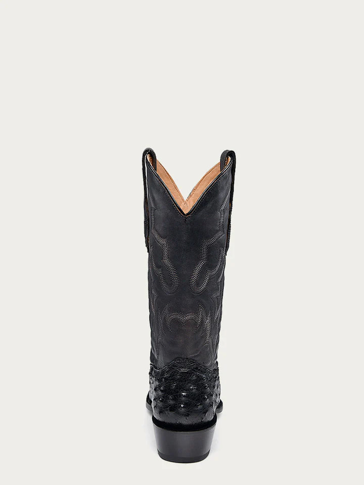 A4549 - MEN'S EMBROIDERY AND OSTRICH BLACK NARROW SQUARE TOE COWBOY BOOT