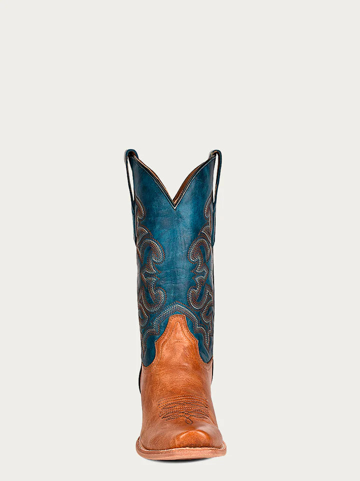 A4378 - MEN'S NAVY BLUE AND SAND EMBROIDERY NARROW SQUARE TOE COWBOY BOOT