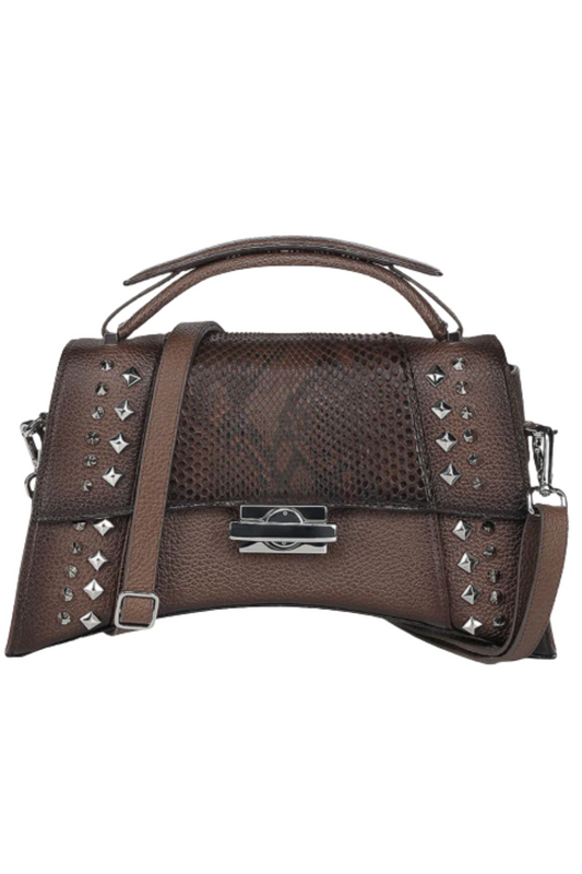 Brown Python Top Handle Handbag