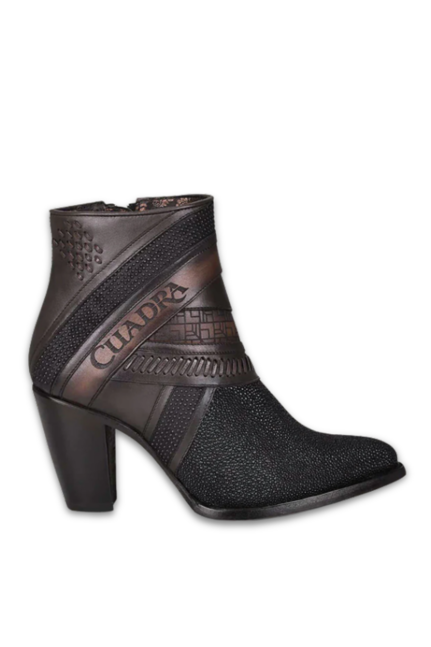 Handwoven Black Exotic Leather Ankle Bootie