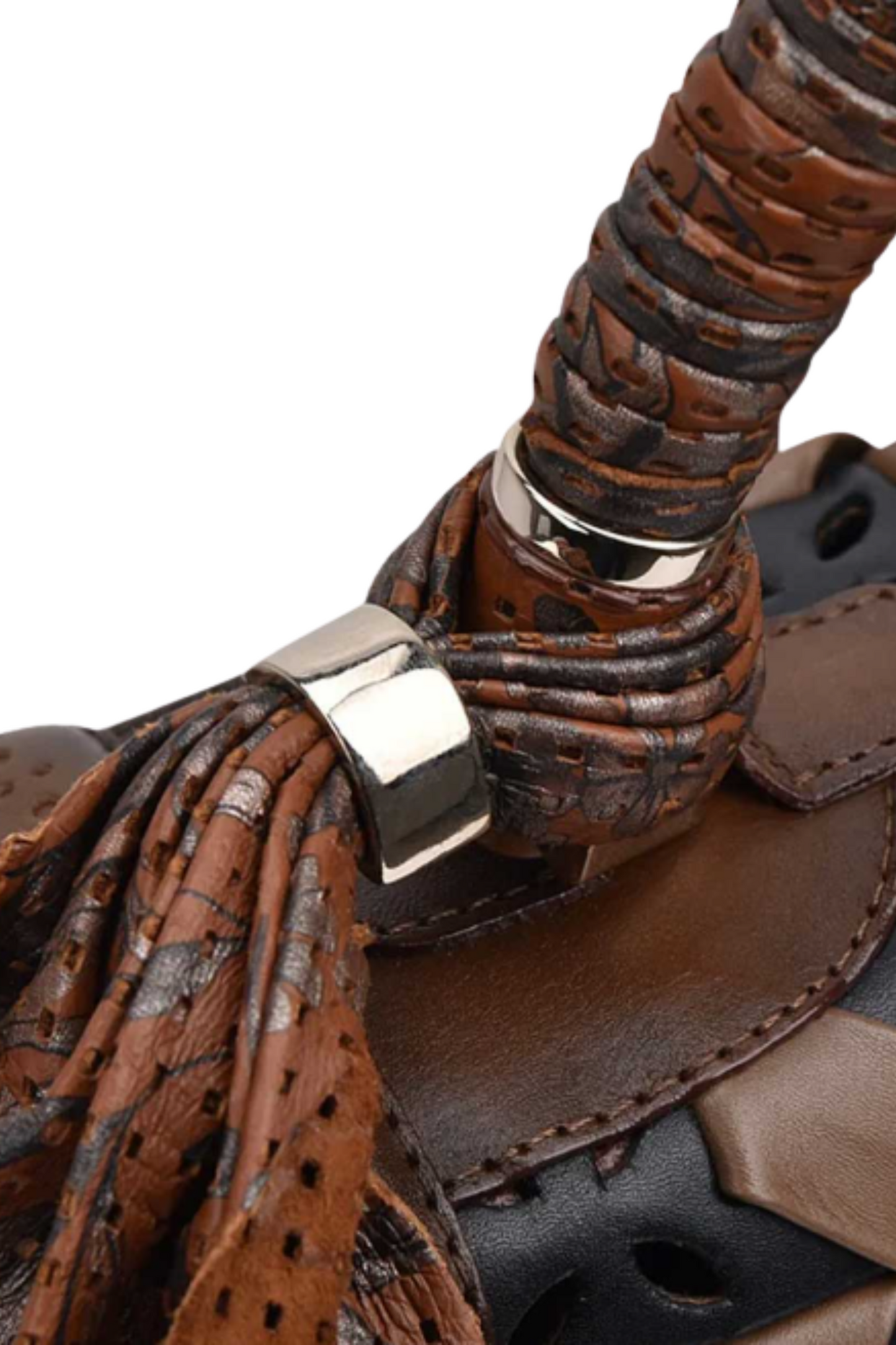 Brown Printed Top Handle Handbag