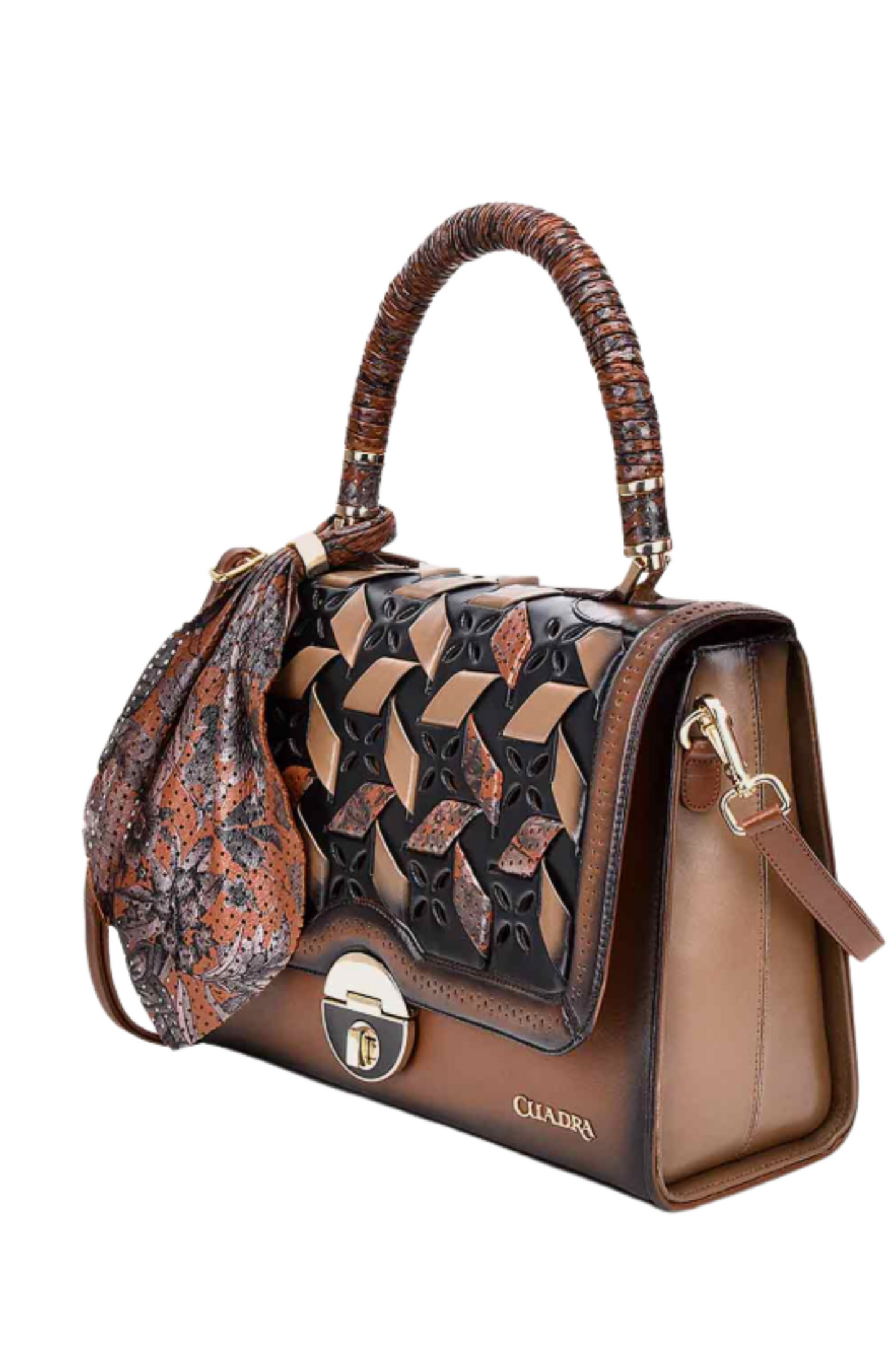 Brown Printed Top Handle Handbag
