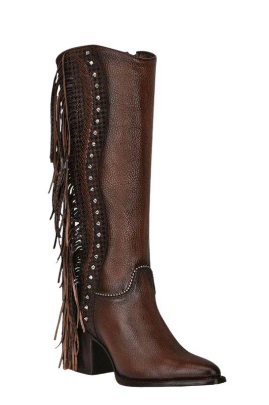 Braided Brown Leather Knee High Boots