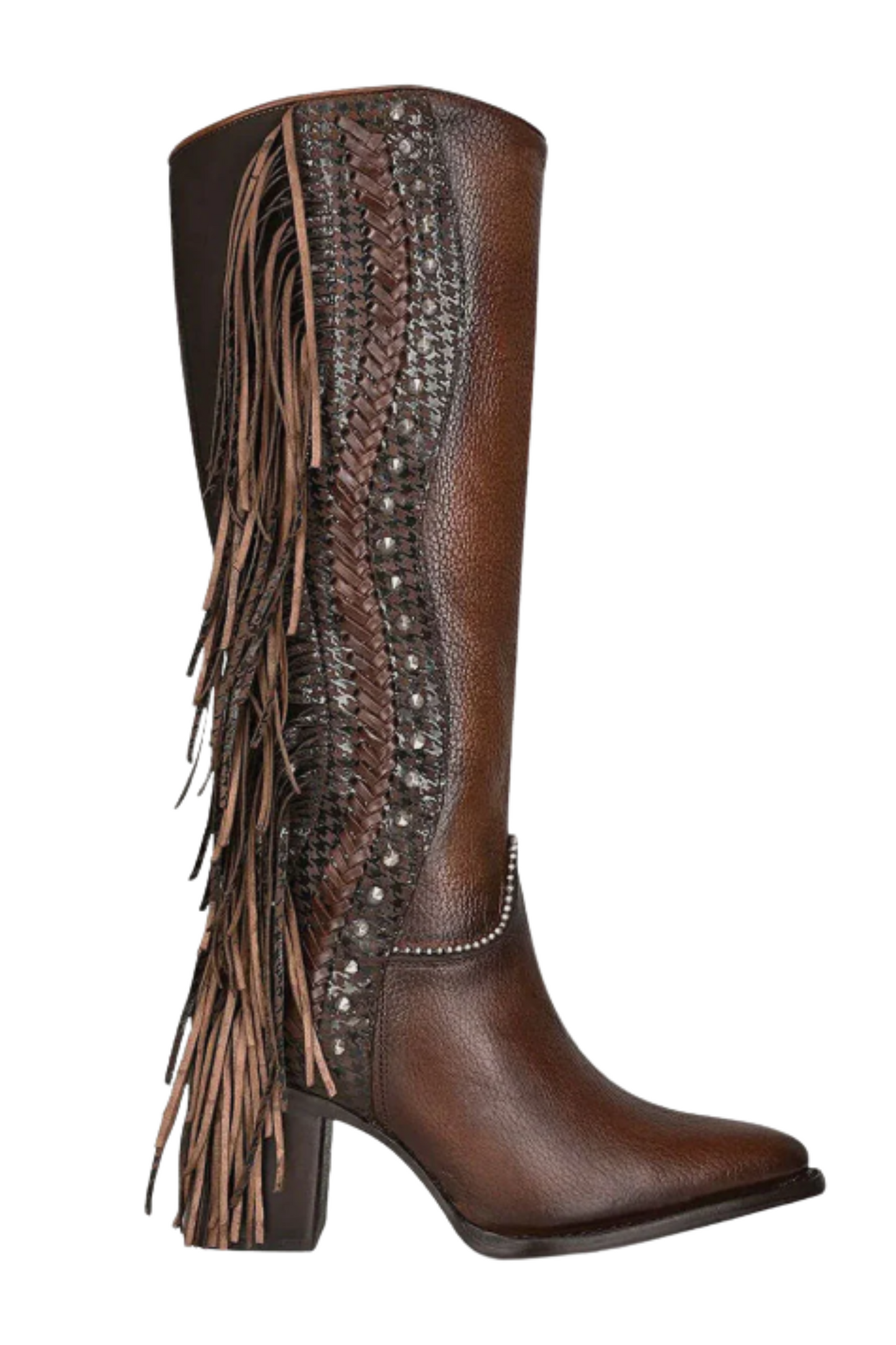 Braided Brown Leather Knee High Boots