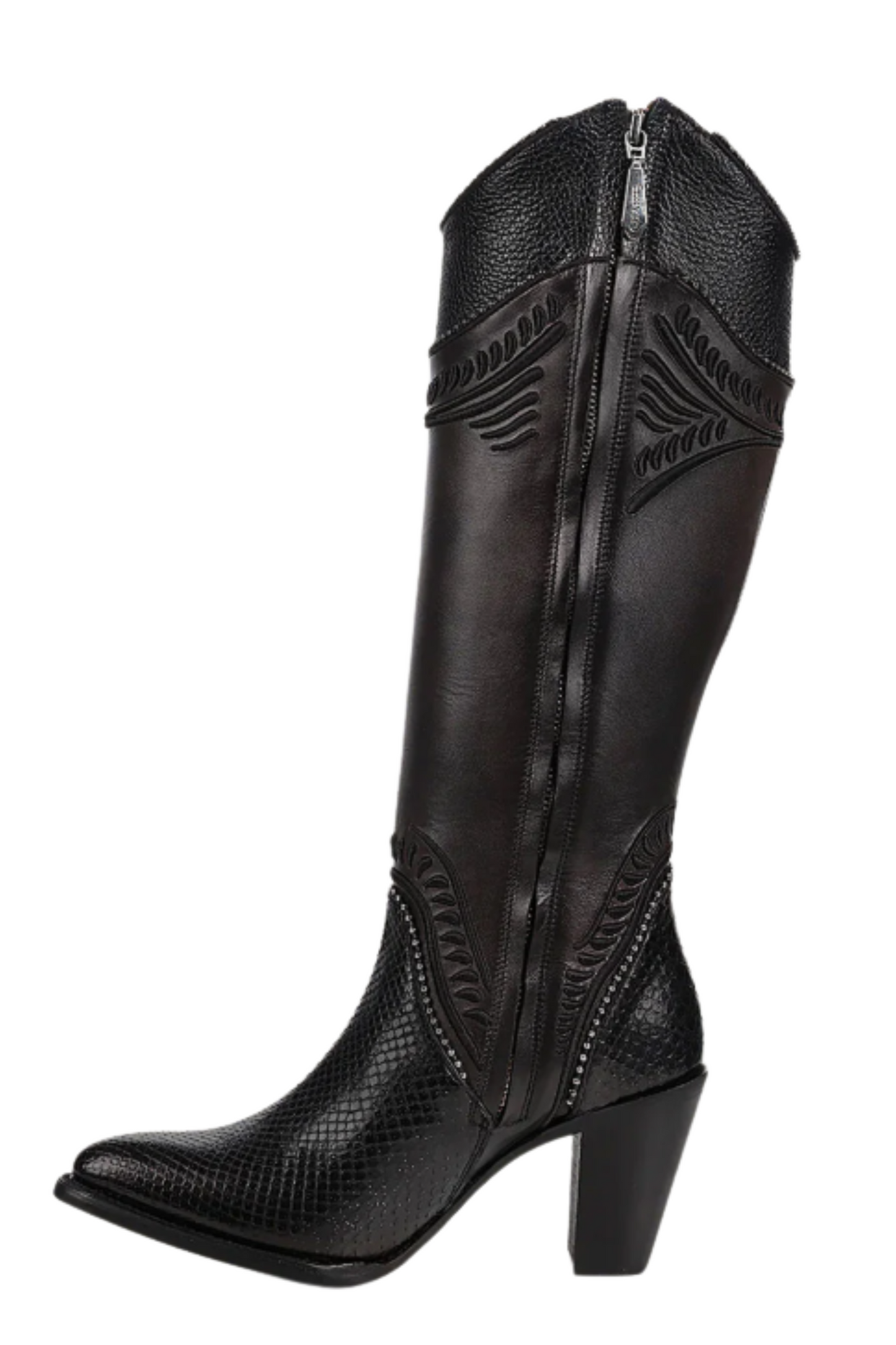 Black Python Knee High Boots for Women