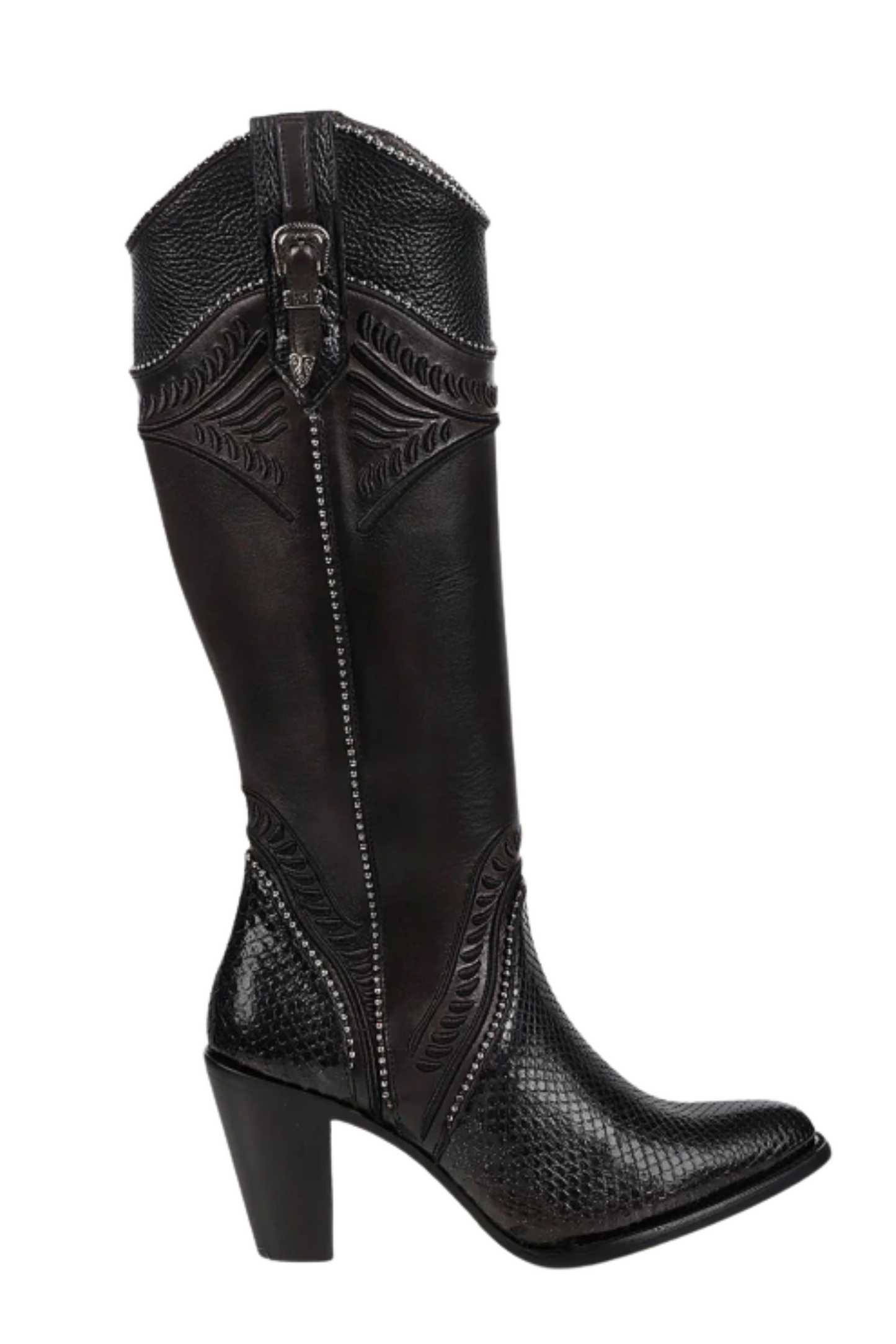 Black Python Knee High Boots for Women