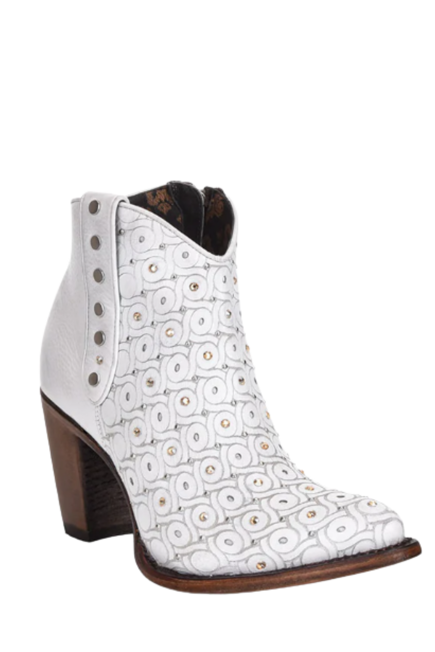 Ankle White Bootie With Crystals