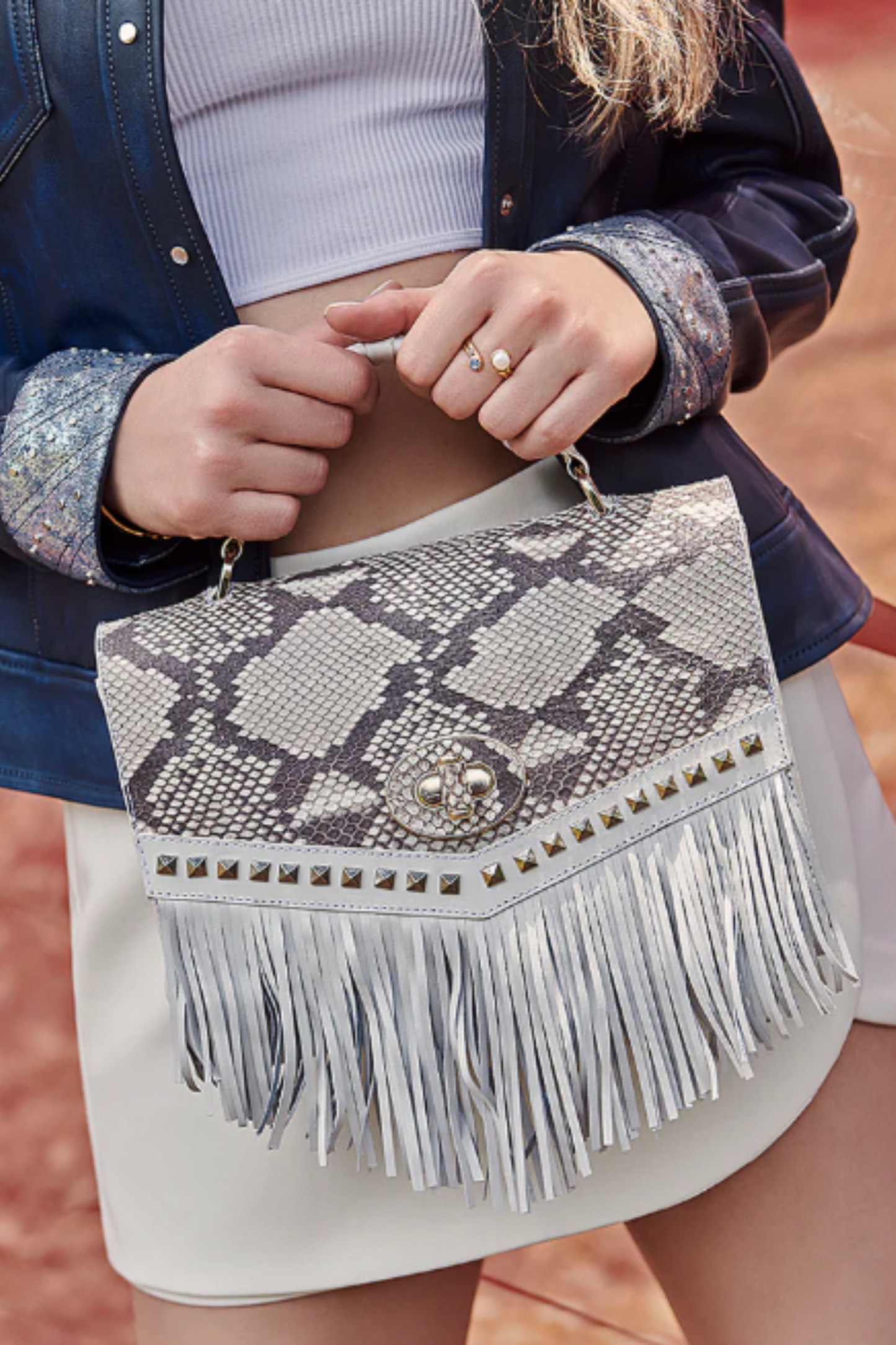 White Exotic Flap Handbag
