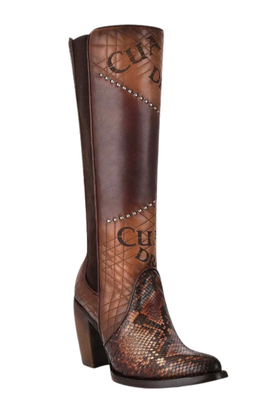 Tall Engraved Brown Exotic Boot