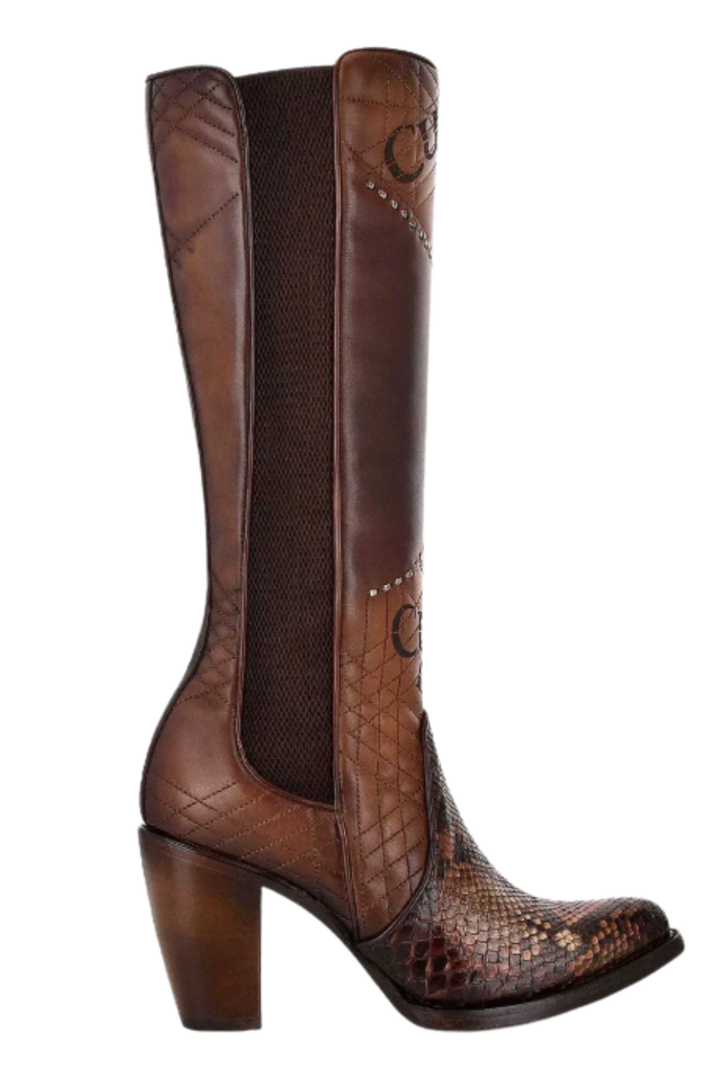Tall Engraved Brown Exotic Boot