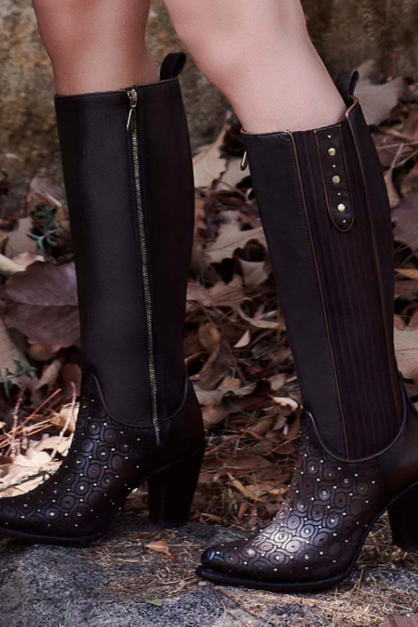 Tall Dark Brown Boot With Crystals