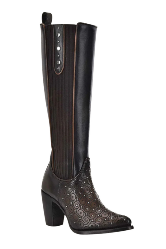 Tall Dark Brown Boot With Crystals